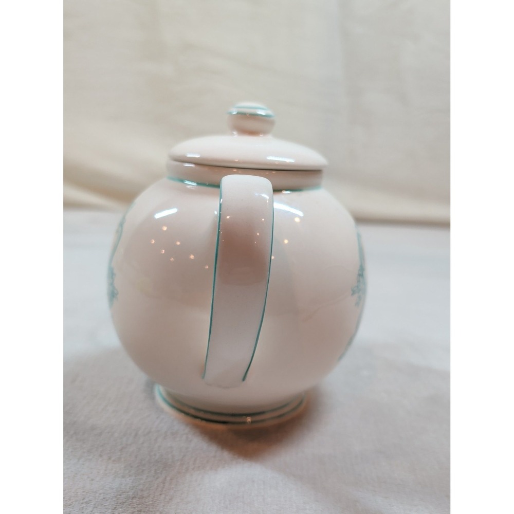 Katie Mandy Home Sweet Home Ceramic Teapot White Teal Floral Cottagecore - Picture 5 of 8